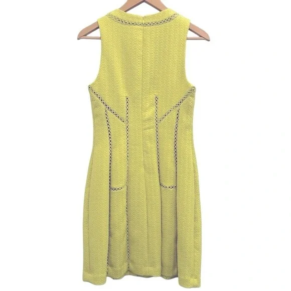 Rebecca‎ Taylor Cocktail Mini Dress Yellow Chartreuse Ladder Stitch Sleeveless 2 - Picture 12 of 12